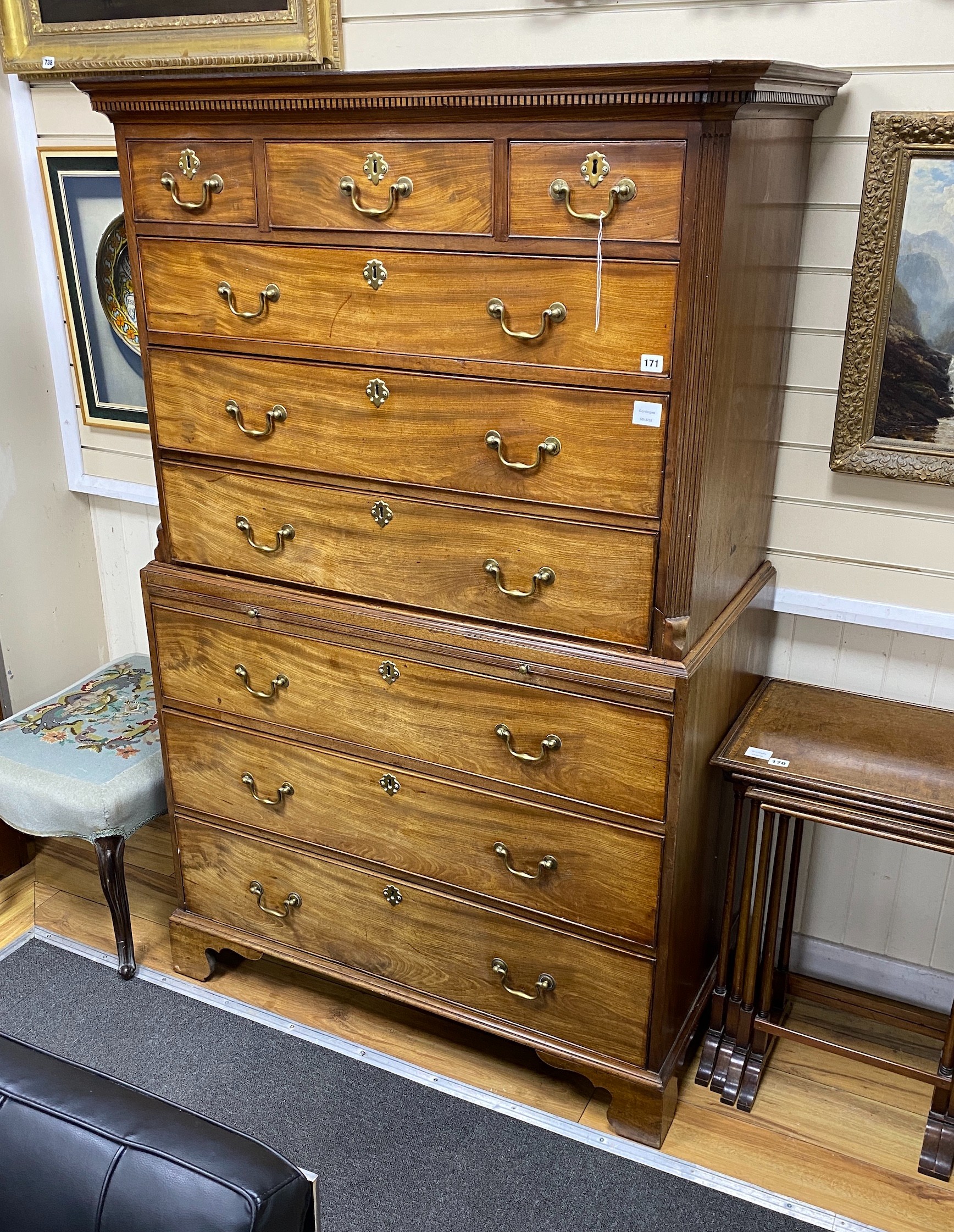 A George III mahogany chest on chest, width 107cm, depth 52cm, height 175cm